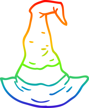 Gökkuşağı gradyan çizgi çizimi bir insan tarafından çizilmiş bir cadı şapkası