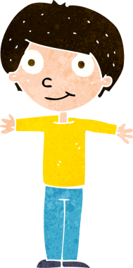 Bir insan tarafından çizilmiş kolları açık mutlu çocuk çizgi filmi.