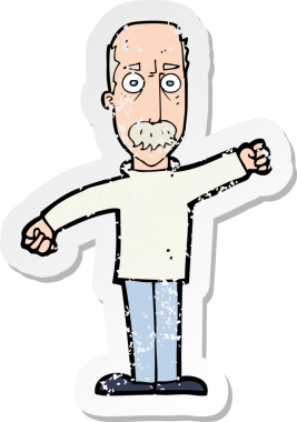 Bir insan tarafından çizilmiş kızgın yaşlı bir adamın gerilmiş çıkartması.