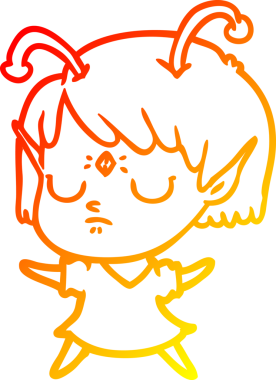 Bir insan tarafından çizilmiş bir uzaylı kız çizgi çizimi.