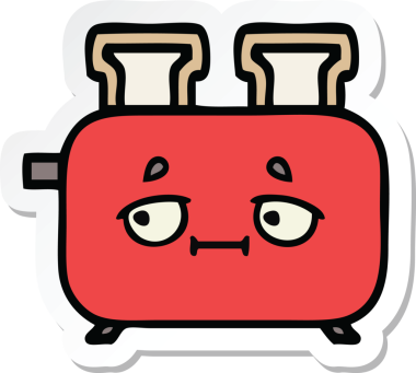 Bir insan tarafından çizilmiş bir tost makinesinin şirin bir karikatürü.