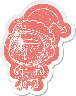 Garip bir çizgi film, Noel Baba şapkası takan astronot bir adamın insan tarafından çizilmiş çıkartması.