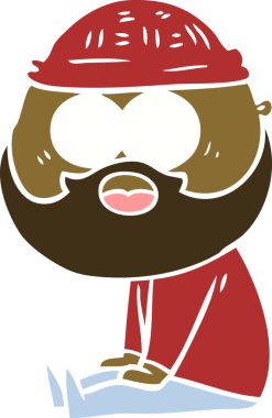 Düz renkli çizgi film sakallı adam bir insan tarafından çizilmiş.