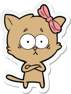 Bir insan tarafından çizilmiş çizgi film kedisinin çıkartması.