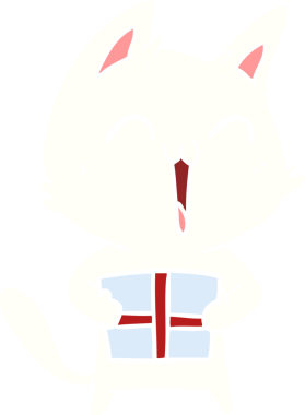 Bir insan tarafından çizilmiş mutlu düz renkli çizgi film kedisi