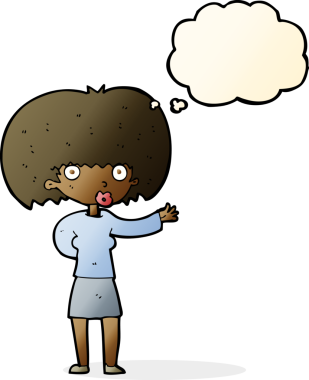 Bir insan tarafından çizilmiş düşünce balonuyla hareket eden karikatür kadın.