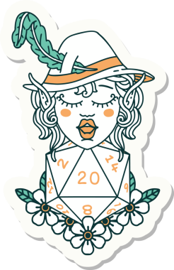 Bir insan tarafından çizilmiş 20 zarlı elf şair karakterinin çıkartması.