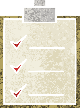 Bir insan tarafından çizilmiş bir kontrol listesinin retro illüstrasyon tarzı karikatürü