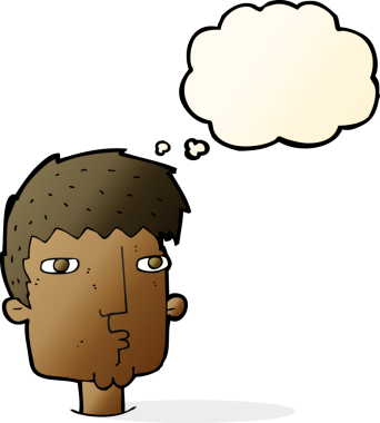 Bir insan tarafından çizilmiş düşünce baloncuğu olan meraklı bir adam.