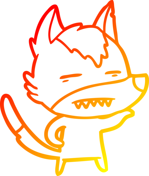 Bir insan tarafından çizilmiş dişleri gösteren çizgi bir kurdun sıcak çizgi çizimi