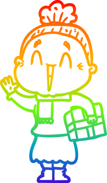 Gökkuşağı gradyan çizgi çizimi Bir insan tarafından çizilmiş mutlu yaşlı kadın