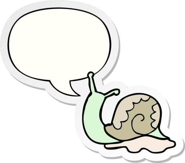 Bir insan tarafından çizilmiş konuşma balonu çıkartmalı çizgi film salyangozu.