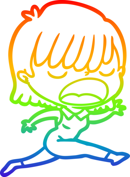 Gökkuşağı gradyan çizgi çizimi Bir insan tarafından yüksek sesle çizilen bir kadın karikatürü