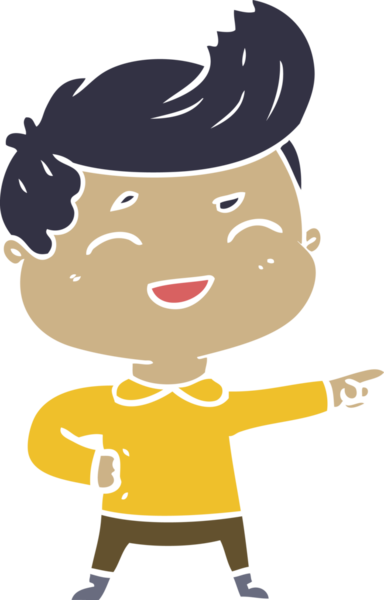 Düz renkli çizgi film karakteri gülen ve bir insan tarafından çizilen