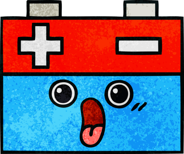 Bir insan tarafından çizilmiş bir araba aküsünün retro grunge desen karikatürü