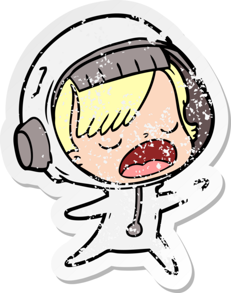 Bir insan tarafından çizilmiş, konuşan astronot bir kadının sıkıntılı çıkartması.