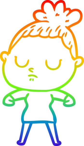 Gökkuşağı gradyan çizgi çizimi bir insan tarafından çizilmiş sakin bir kadın