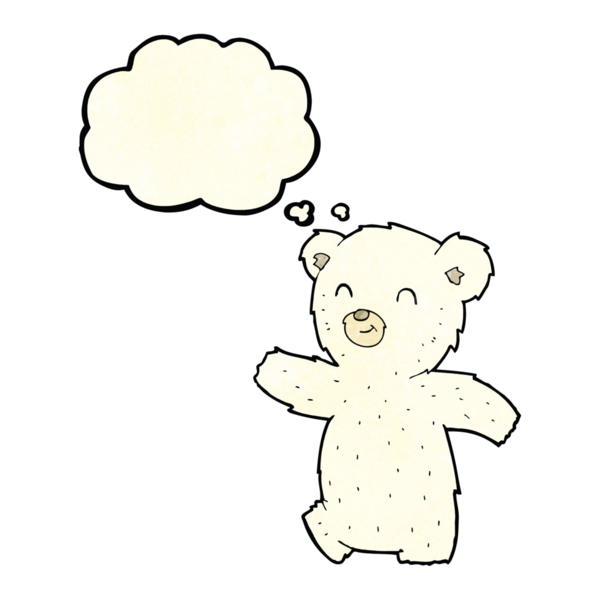 Bir insan tarafından çizilmiş düşünce baloncuklu şirin kutup ayısı.