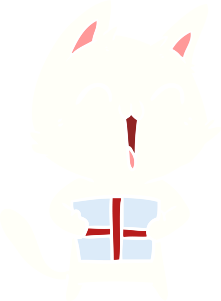 Bir insan tarafından çizilmiş mutlu düz renkli çizgi film kedisi