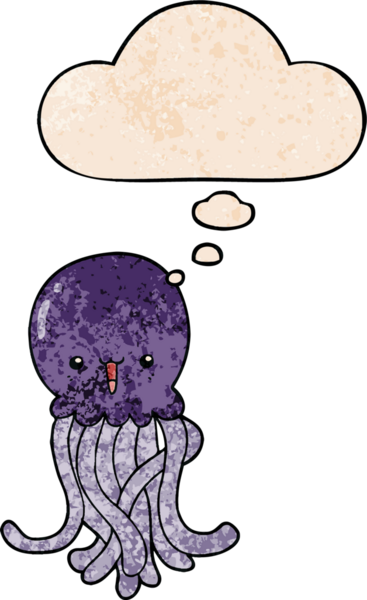 bir insan tarafından çizilmiş grunge desenli düşünce baloncuklu denizanası çizgi filmi.