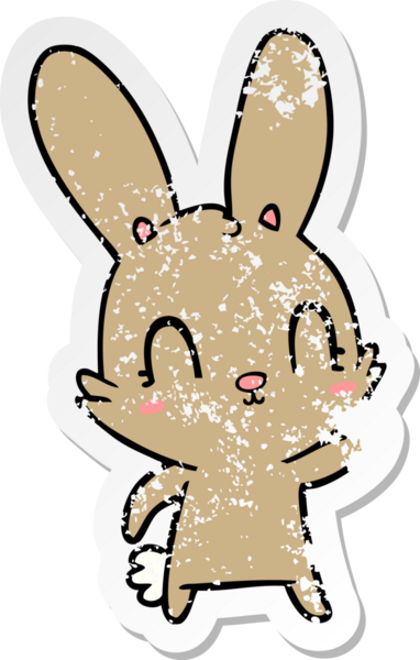 Bir insan tarafından çizilmiş şirin bir tavşanın sıkıntılı çıkartması.
