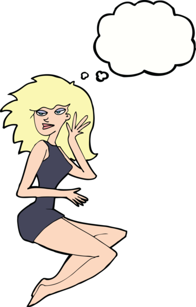 Bir insan tarafından çizilmiş düşünce balonu olan seksi bir kadın.