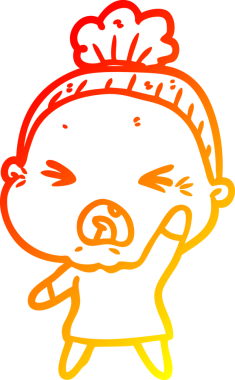 Bir insan tarafından çizilmiş kızgın yaşlı bir kadının sıcak çizgi çizimi.