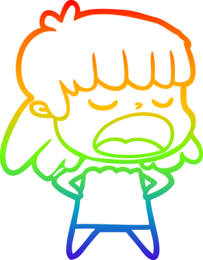 Gökkuşağı gradyan çizgi çizimi Bir insan tarafından yüksek sesle çizilen bir kadın karikatürü