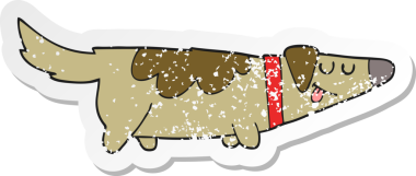 Bir insan tarafından çizilmiş bir karikatür köpeğinin sıkıntılı çıkartması.