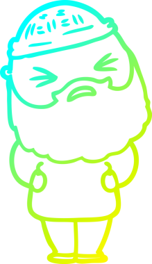 Bir insan tarafından çizilmiş sakallı bir çizgi film karakteri.