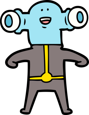 Bir insan tarafından çizilmiş dostane bir uzaylı çizgi filmi.