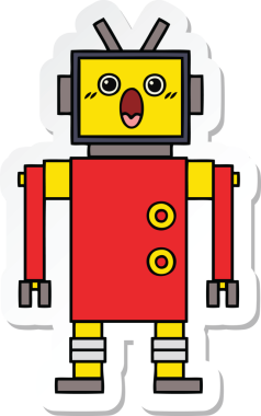 Bir insan tarafından çizilmiş şirin çizgi film robotunun çıkartması.