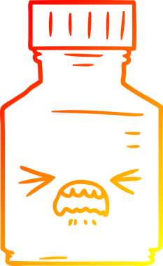 Bir insanın çizdiği karikatür hapı kavanozunun sıcak çizgi çizimi