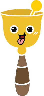 Bir insan tarafından çizilmiş okul çanının düz renkli retro karikatürü