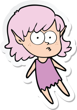 Bir insan tarafından çizilmiş karikatür elf kızı çıkartması.