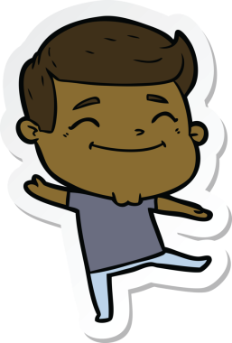 Bir insan tarafından çizilmiş mutlu bir çizgi film karakterinin çıkartması.