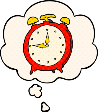 Bir insan tarafından çizilmiş çizgi roman tarzı düşünce baloncuklu çizgi film çalar saati.