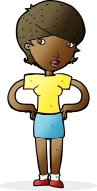 Bir insan tarafından çizilmiş kalçaları olan çizgi film kadını.