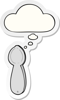 Düşünce baloncuklu çizgi film kaşığı insan tarafından çizilmiş bir çıkartma.