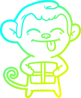 Bir insan tarafından çizilmiş noel hediyeli komik bir maymun çizimi.