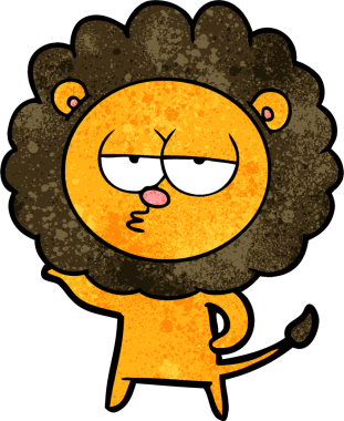 Bir insan tarafından çizilmiş canı sıkkın bir aslan.