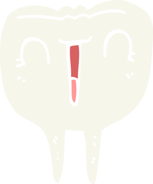 Bir insan tarafından çizilmiş düz renkli çizgi film mutlu dişi