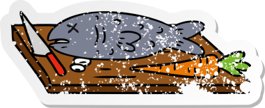 Bir insan tarafından çizilmiş yemek doğrama tahtasının çizilmiş karikatürü.