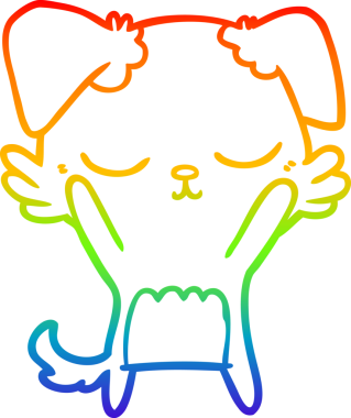 Gökkuşağı gradyan çizimi. Bir insan tarafından çizilmiş şirin bir köpek çizimi.