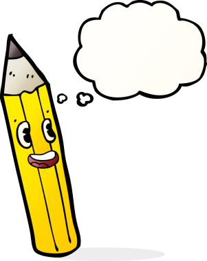 Bir insan tarafından çizilmiş düşünce baloncuklu karikatür kalem