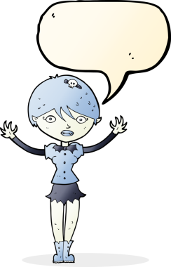 Bir insan tarafından çizilmiş konuşma balonu olan vampir kız.