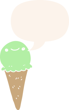 bir insan tarafından çizilmiş, konuşma baloncuklu çizgi film dondurması.