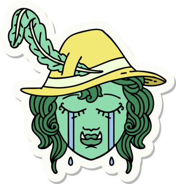 Bir insan tarafından çizilmiş ağlayan bir Ork Ozan karakterinin çıkartması.