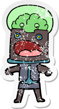 Bir insan tarafından çizilmiş karikatür robotunun sıkıntılı çıkartması.