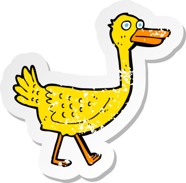 Bir insan tarafından çizilmiş karikatür kuşunun gerilmiş çıkartması.